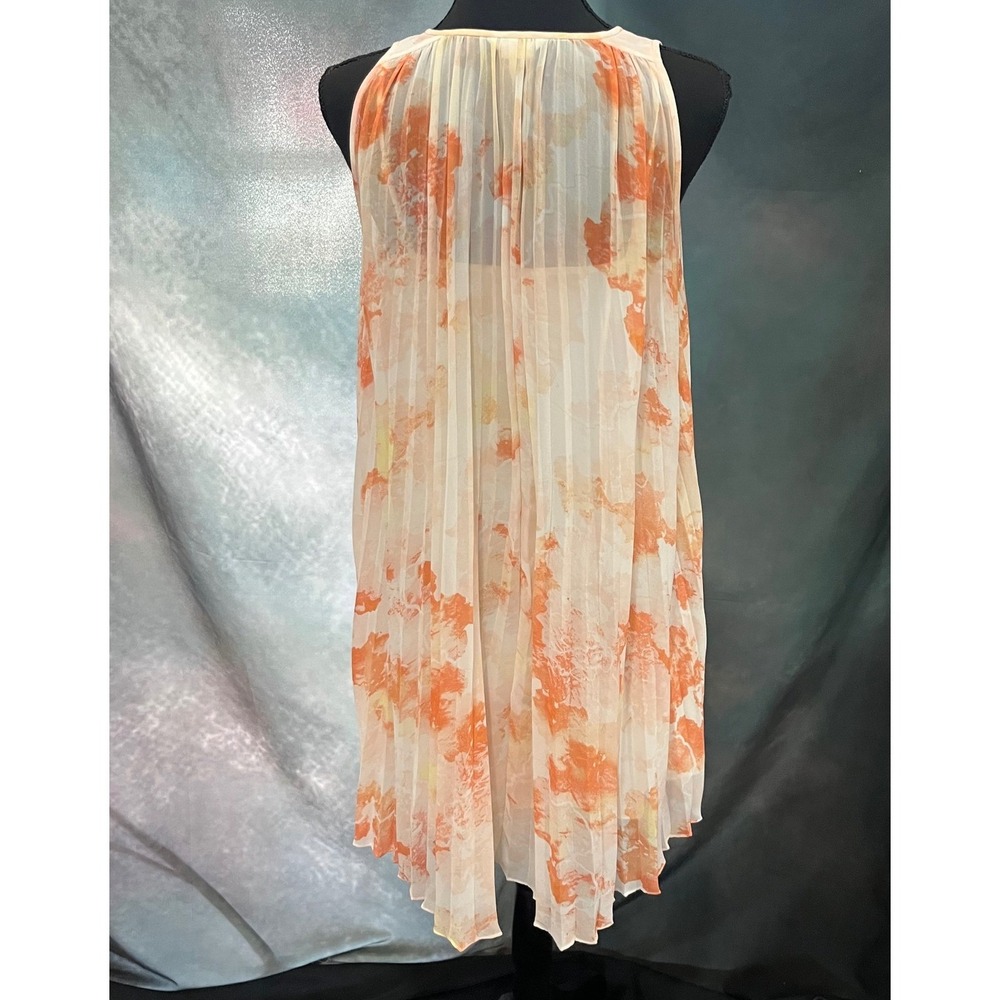 Club Monaco Orange Watercolor Floral Pleated Chiffon V-Neck Shift Dress Size 6 - Picture 4 of 7